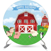 Aperturee - Windmill Barn Animals Grass Round Birthday Backdrop